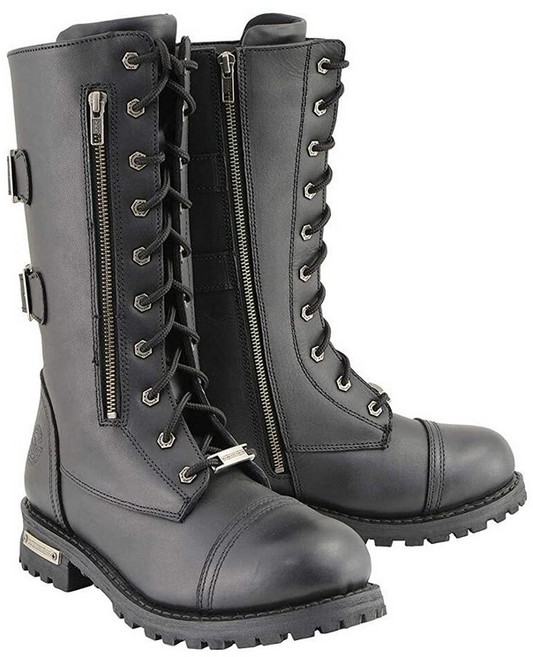 Milwaukee Leather 남성용 톨 택티컬 스타일 블랙 레이스업 가죽 부츠 지퍼 보관 포켓 포함 MBM9069-9, 9