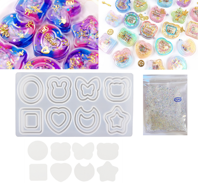 리리아트 종합 이중 쉐이커 몰드 8종 필름지 ab비눗방울 파츠 포함 세트 공예, 1개