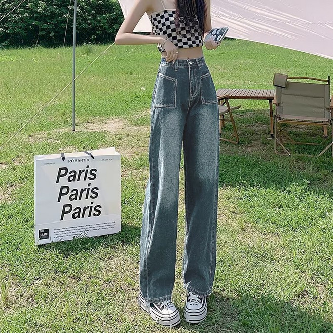 여성용 와이드 데님 팬츠 간절기 하이웨스트 루즈핏 일자 청 통바지 슬림소녀
