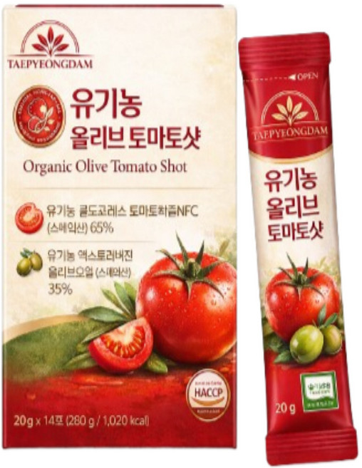 프리미엄 엑스트라버진 올리브오일 100%유기농 토마토즙 스틱형 주스 라이코펜 HACCP인증, 14개, 20g