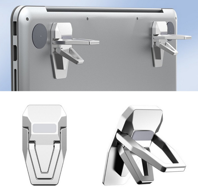 미소라인F 노트북 거치대 3M 부착식 간편휴대 각도조절, 실버 1set (2P), 1개