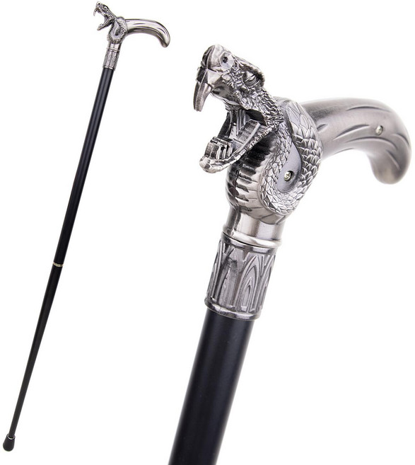 金屬紳士手杖 動物造型手柄 登山杖, 蛇古銀色, 1個