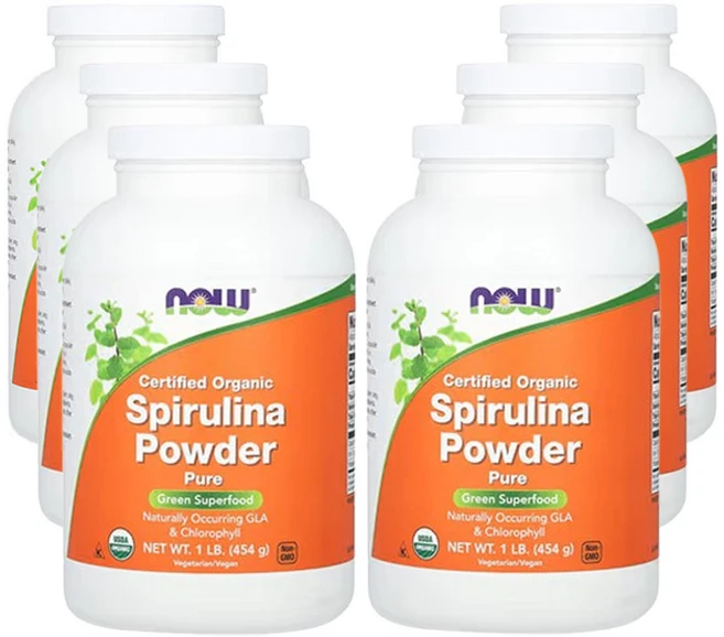 나우 푸드 인증된 유기농 스피룰리나 가루 1lb (454 g), 6개, 454g - 쿠팡