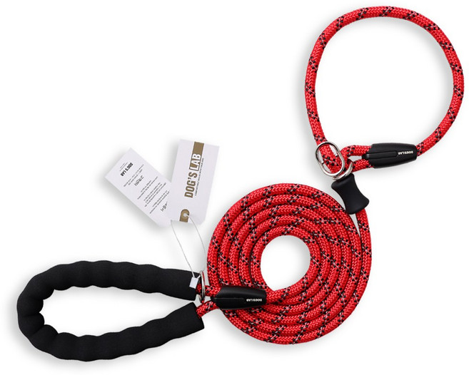 독스랩 일체형 목줄 리드줄 세트 스트롱 로프 슬립 소형견 중형견 대형견 2M 3M 5M, 일체형 / 레드, 1개