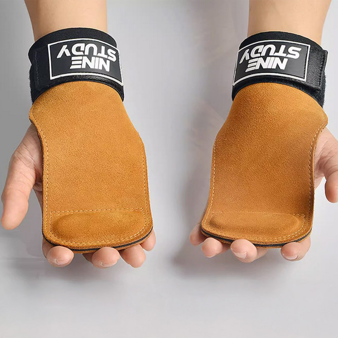 프리파워 데드리프트 스트랩 핼스스트랩 손바닥 보호 미끄럼 방지 악력보조 턱걸이 바벨 등 헬스장 근력훈련에 착용, 1세트, 소가죽색brown