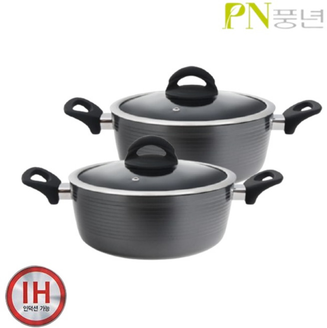 풍년 마레 세라믹 IH 인덕션 겸용 냄비 2종세트 셰프앤쿡, 양수20cm+양수24cm, 1개, 블랙, 양수20cm+양수24cm