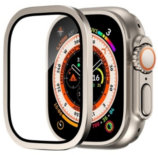 애플워치 울트라 호환 강화유리 보호 필름 일체형 메탈 베젤링 케이스, 티타늄, 애플워치 울트라(49mm)