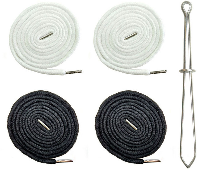 (끼우개 포함) 140cm 원형 후드끈 바지끈 4개, 1세트, 2색혼합(블랙/블랙/화이트/화이트)