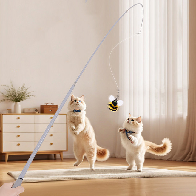 고양이낚시대 꿀벌 깃털세트 장난감 냥이낚시대 애묘 1.8m, 1개, 옐로우