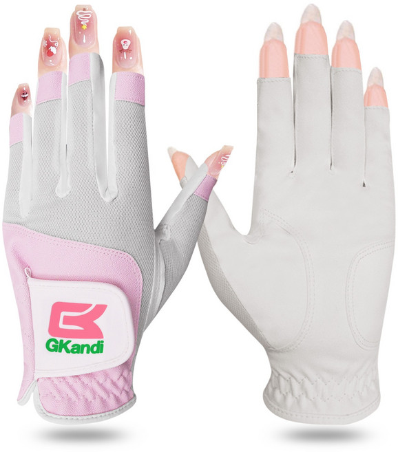 지칸디 네일컷 여성 골프장갑 양손용 메쉬소재 사계절 사용 가능, 핑크색
