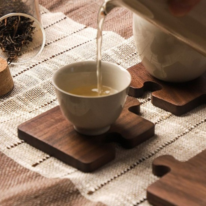 찻잔받침 우드 원목 차 티 컵 받침 홀더 퍼즐 코스터 커피잔받침, 색상:본품