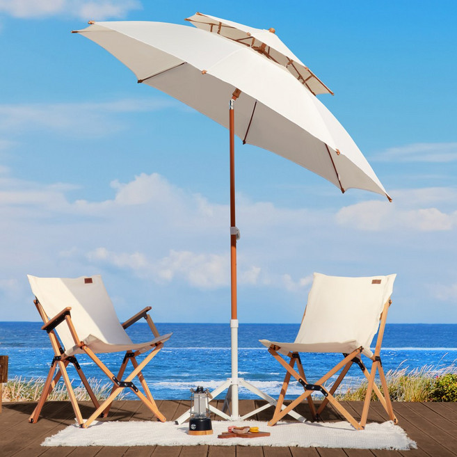 로티캠프 2층 꺾임 파라솔 220, 아이보리