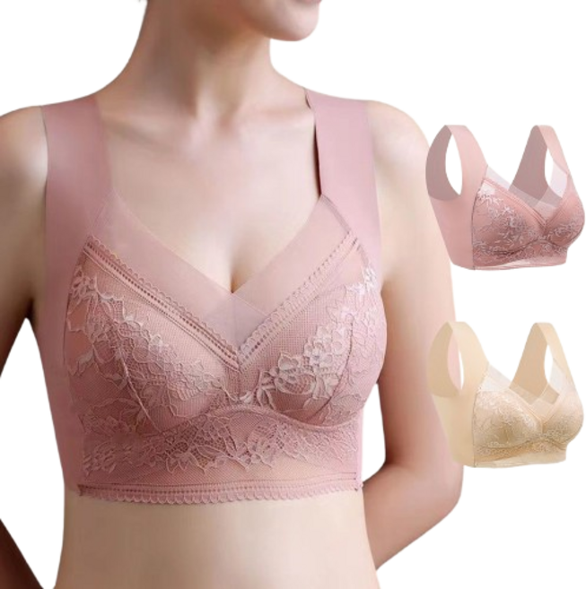 KAQIA 레이스 여성 브래지어 노와이어 속옷 심리스 스포츠브라 빅사이즈 2세트