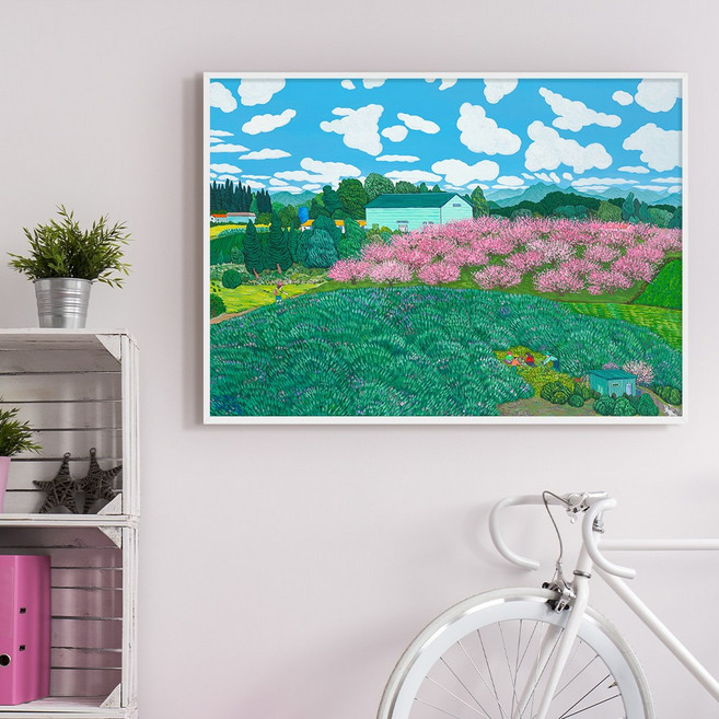 [인메이블] 이현열 작가 대형 10종 봄 꽃 그림 액자 바다 자연 풍경화 명당도 유화 현관 거실 인테리어 그림 사무실 개업식, 09.무안운남, 화이트메탈액자