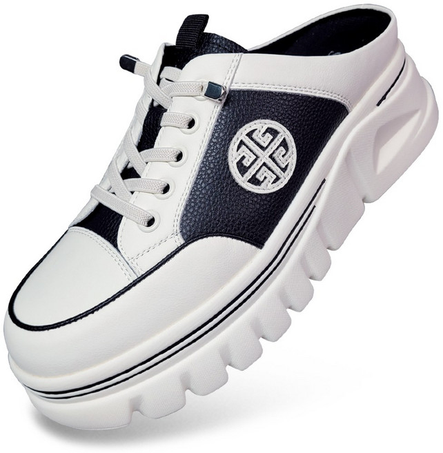 마마슈 여성 뮬 스니커즈 슬리퍼 가죽 키높이 6cm 통굽 SL83