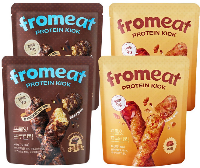 [다이어터 간식] 프롬잇 프로틴킥 2종 혼합set (초코맛+약과맛) 고단백 과자, 40g, 4개