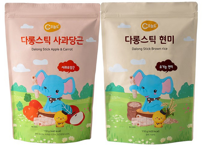대용량 유기농 아기과자 다롱스틱 110g 혼합세트, 1세트, 현미+사과당근