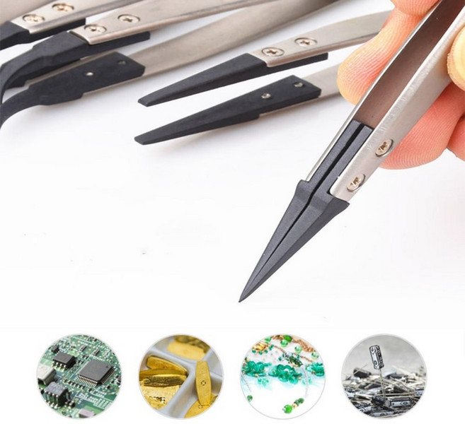 다꾸핀셋 반도체 스티커 원예용 정밀 정전기방지 제전 핀셋, 단품, 1개