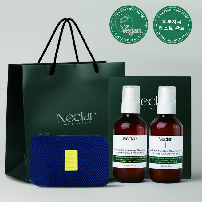 네클라 병풀 시카 스킨 토너200ml +에멀젼 200ml 로션 스킨케어 세트 (파우치 증정) 트러블 진정 수분케어, 1세트