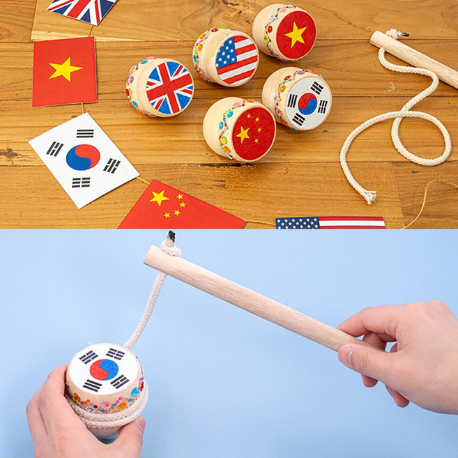 다문화 전통 팽이치기 장난감 공예 초등 미술 체험 재료 키트 세계 여러나라 교육 집콕 놀이 활동 태극기, 베트남