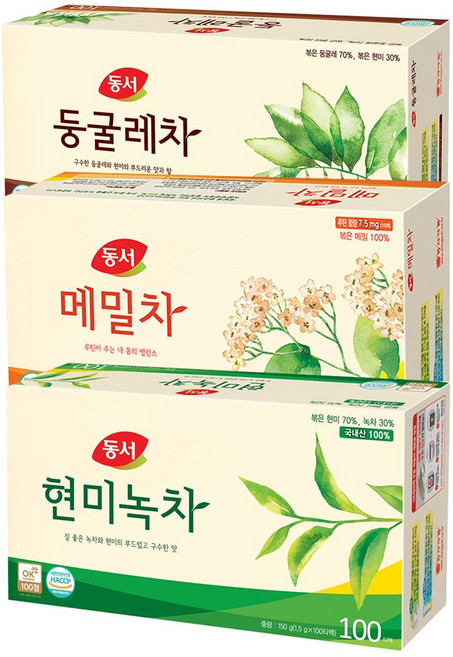 동서 현미녹차100T+둥글레차100T+메밀차100T 1.5ml, 300개, 100개입