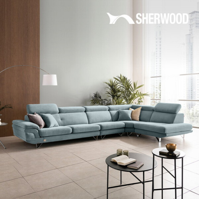 [쉐우드가구] 소나 8인용 코너형 러브루 하이엔드 패브릭 기능성 소파, 색상:그린티 / 형태:암레스트 우형