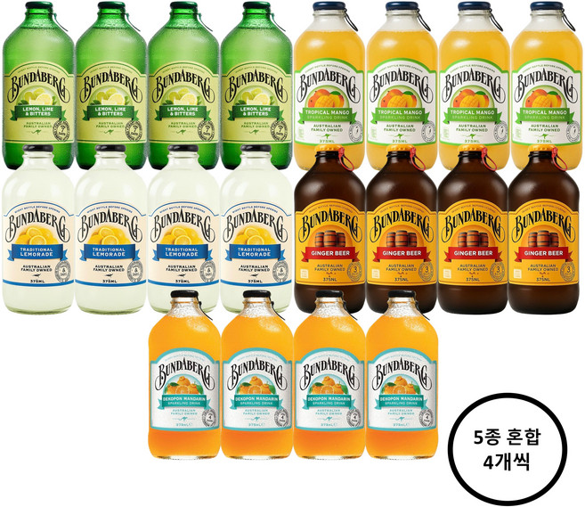 분다버그 라임+망고+레몬+진저비어+만다린 375ml 각 4개씩 총 20병, 20개