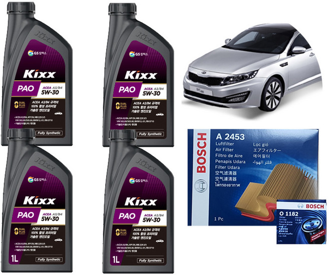 [킥스파오 KIXX PAO 5W30] K5 (누우엔진) 엔진오일+에어크리너+오일필터 세트, 1개