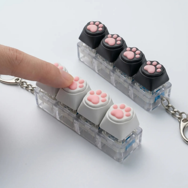 고양이 발바닥 4구 스위치 키캡 키링 피젯토이 백꾸 가방고리, 1개, 화이트