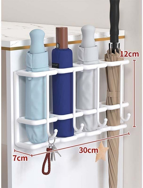 多功能掛鉤置物架 門後傘架 掛架, 1個, 草蔥白4格帶鉤【送掛鉤】, 草蔥白