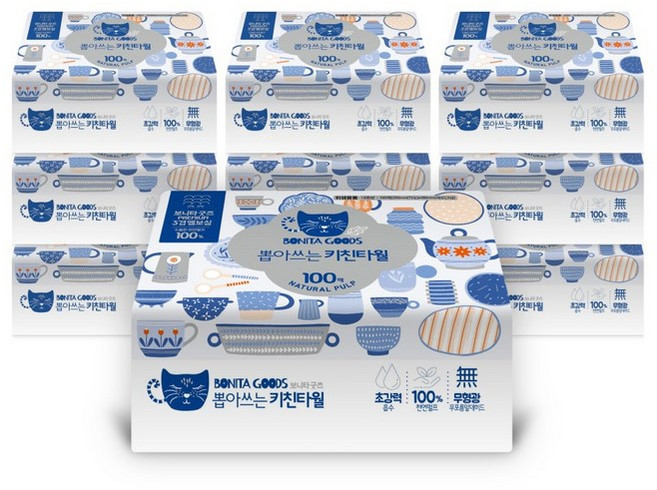 보니타굿즈 뽑아쓰는 키친타올 3겹 100매 10개, 100매입
