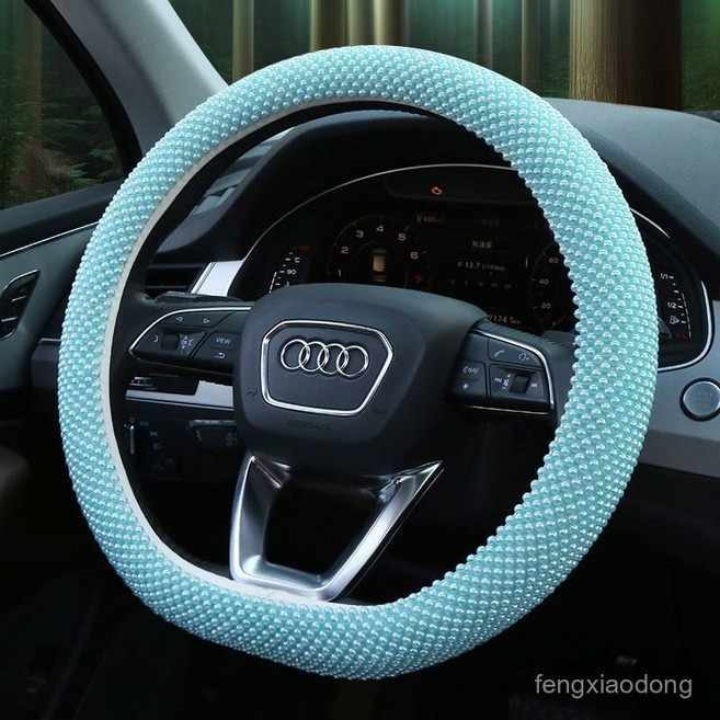D타입 순수 핸드메이드 사계절 공용형 미끄럼 방지 땀흡수 자동차 여름구슬 핸들커버, D진주-순청진주