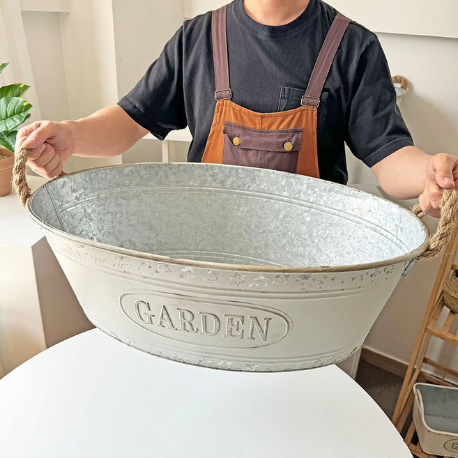 하이오브제 대형 철제 바스켓 빈티지 화분 양동이 양철통, 1개