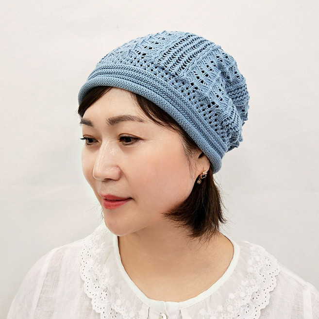 돌돌이펀칭짜임 니트 두건 비니 중년여성 반다나 모자