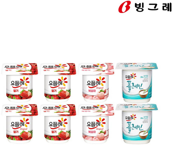 빙그레 요플레 혼합 85g 8입 기획팩(딸기+복숭아+플레인), 8개