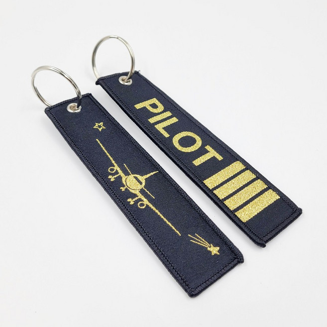 항공사 비행기 조종사 PILOT 패브릭 열쇠고리, 1개, 블랙