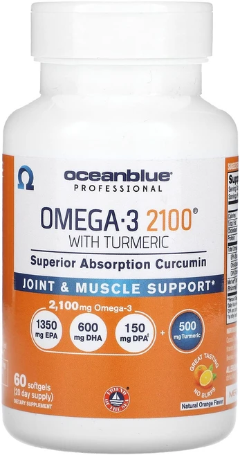새해 첫좋은선물 OceanBlue 프로페셔널 강황 함유 오메가3 2100 천연 오렌지 맛 소프트젤 60정 제대로 할인합니다, OceanBlue프로페셔널강황함유오메가32100천연오렌, 1개 - 쿠팡