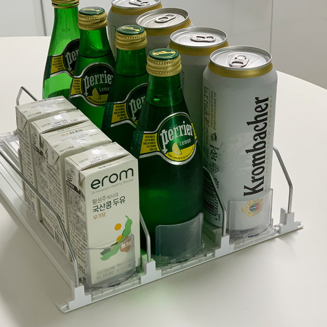 루쉬 캔 자동 음료 디스펜서 냉장고 정리 음료수 트레이, 슬림캔용