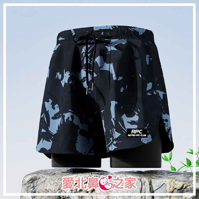 愛北鼻 男士雙層防尷尬泳褲 速乾