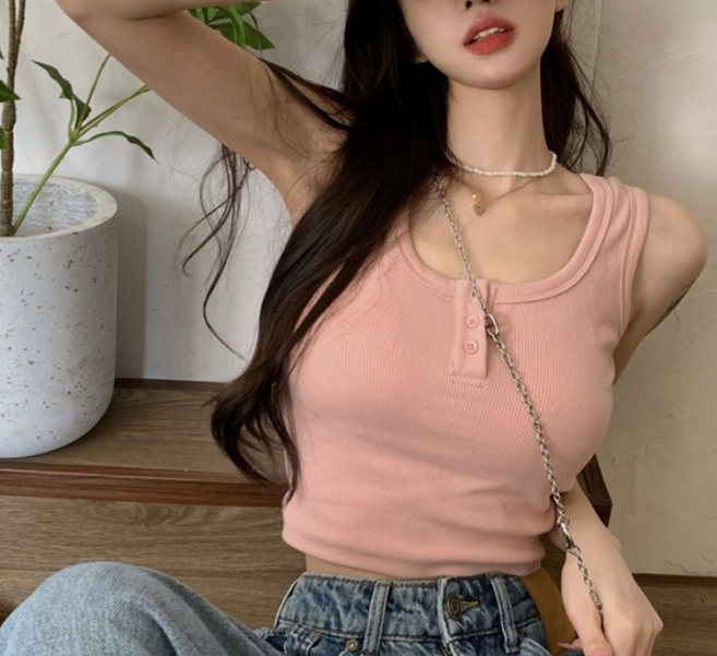 코튼혼방 편한착용감 슬리브리스 탑