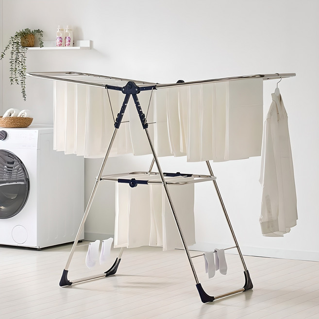 리빙코아 국산 고급형 강한 빨래건조대 - 특대형, 짙은 남색