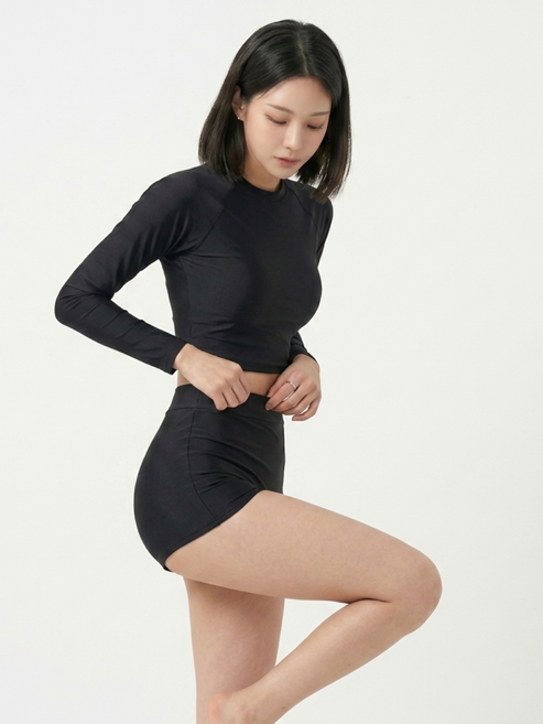 씨엔와우 체형커버 투피스 수영복, 블랙