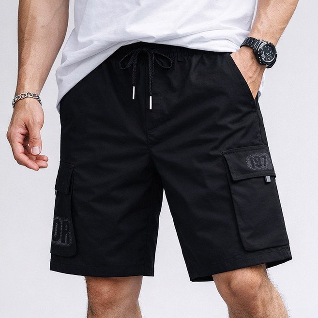 인디오 남성 빅사이즈 여름 아이스 밴딩 스판 쿨링 카고 5부 반바지 NCH2882