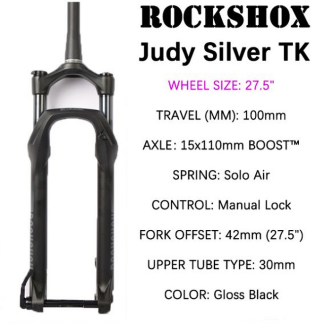 자전거 포크 마운트 SRAM Rockshox Judy 실버 TK MTB 자전거 27.5er 29er 휠 15x110mm 부스트 1.5T 포크 100mm 여행 수동 잠금 액세서, 27.5 Manual lock, 1) 27.5 Manual lock, 1개