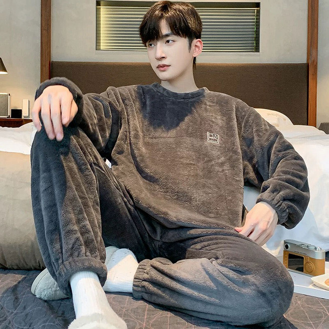 남성 라운드넥 기모 맨투맨 잠옷 긴팔 세트