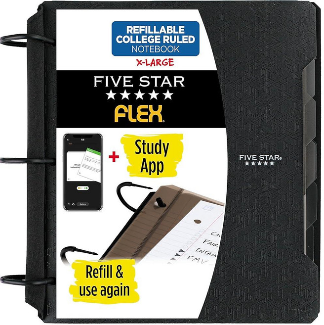 Five Star Flex 29324AQ8 하이브리드 노트바인더 3.8cm (1-1/2 인치) 바인더 노트북 및 올인원 바인더 그린, 1개, 블랙