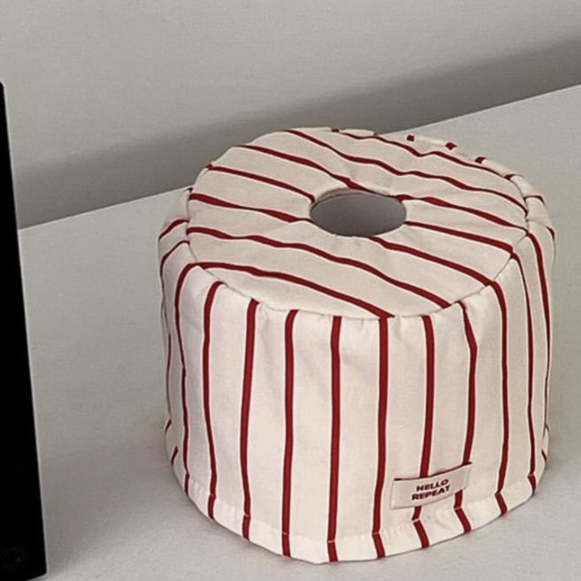 앤유 모던 미드센추리 스트라이프 두루마리 휴지 케이스, 레드