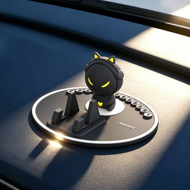 AIWALOT 차량용 폰 거치대 | 대시보드 폰 거치대 | 주차번호판 | 귀여운 캐릭터 디자인 | 방수 미끄럼방지 | 고온내열 | 안정성 우수, 블랙 고양이, 1개