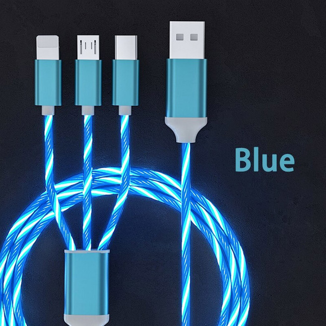 빛나는 LED 라이트 마이크로 USB C 타입 케이블 아이폰 호환 호환 삼성기기 호환기기 샤오미 호환 레드미 휴대폰 충전기 3 IN 3A 고속 충전, blue, 1개