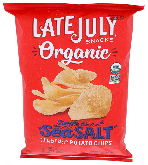 Late July Organic Simple Sea Salt Potato Chips 레이트줄라이 심플 씨 솔트 씬 앤 크리스피 포테이토 칩 5oz(142g) 4팩, 142g